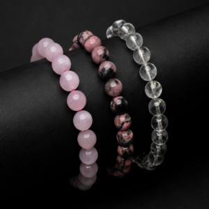 3 Bracelet Combo Set – Natural Rose Quartz, Rhodonite & Clear Quartz Crystal Bracelet | Love, Emotional Healing & Positive Energy | 8mm Stretch Bracelet for Men & Women