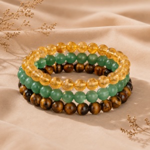 3 Bracelet Combo Set – Natural Citrine, Green Aventurine & Tiger Eye Crystal Bracelet | Wealth, Luck, Protection & Positive Energy | 8mm Stretch Bracelet for Men & Women