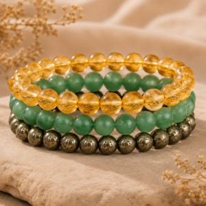 Bracelet Combo Set – Natural Citrine, Green Aventurine & Pyrite Crystal Bracelet | Wealth, Prosperity, Success & Protection | 8mm Stretch Bracelet for Men & Women