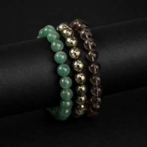 3 Bracelet Combo Set – Natural Green Aventurine, Pyrite & Smoky Quartz Crystal Bracelet | Luck, Prosperity, Protection & Grounding | 8mm Stretch Bracelet for Men & Women